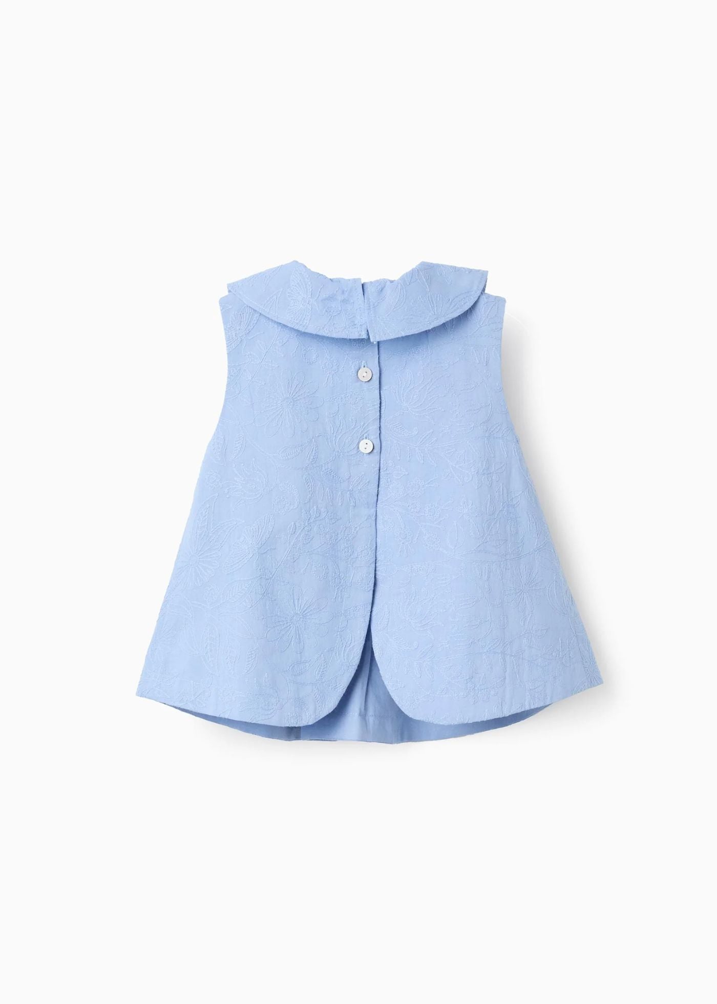 Blusa de algodão sem mangas com bordado para bebé menina, azul-claro