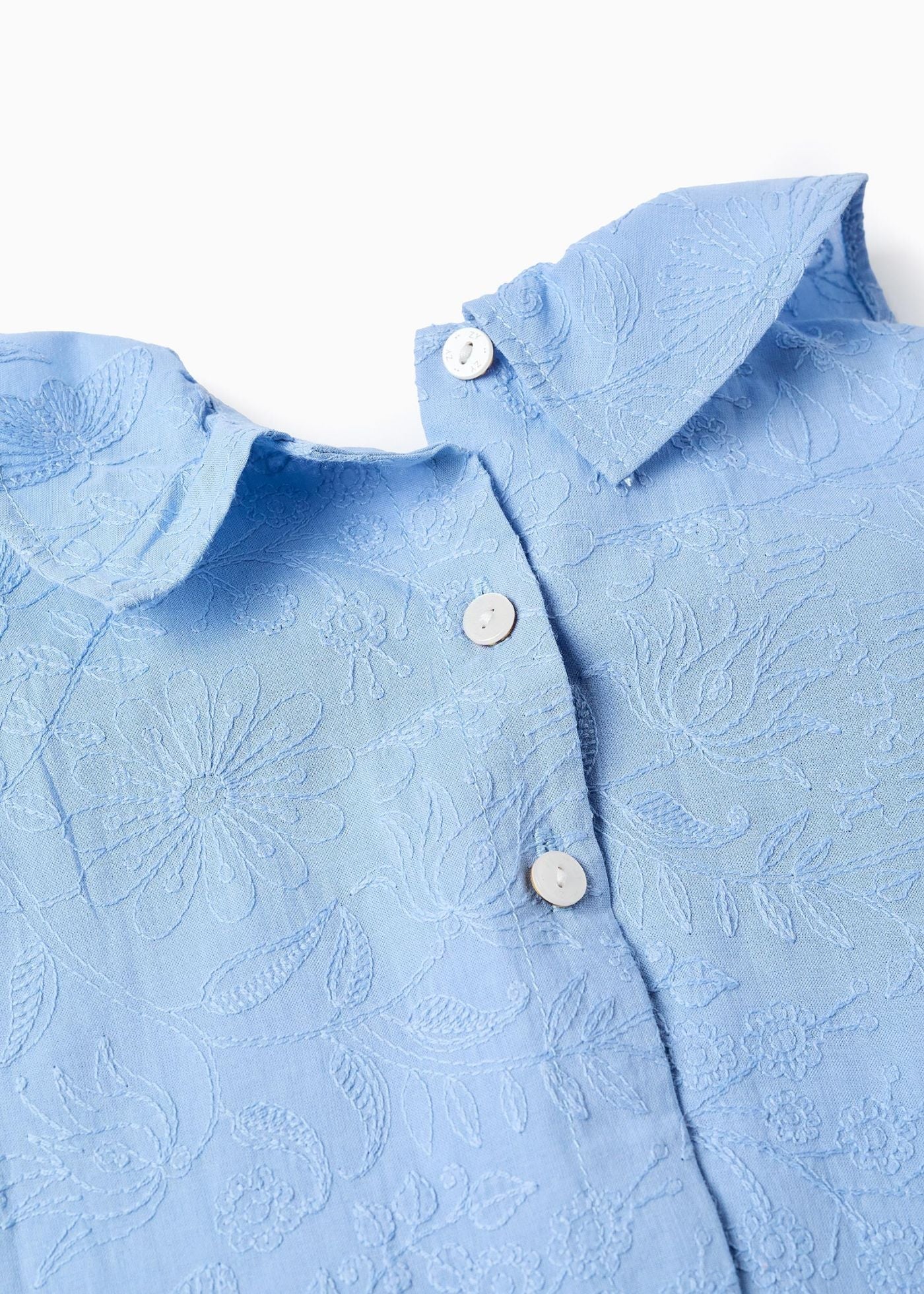 Blusa de algodão sem mangas com bordado para bebé menina, azul-claro