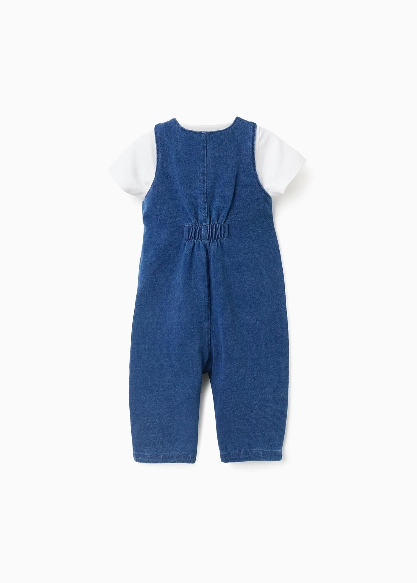 Body com estampado + macacão de ganga para recém-nascido, branco/azul