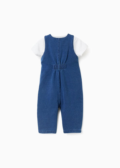Body com estampado + macacão de ganga para recém-nascido, branco/azul