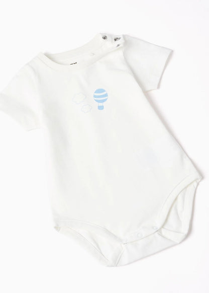 Body com estampado + macacão de ganga para recém-nascido, branco/azul
