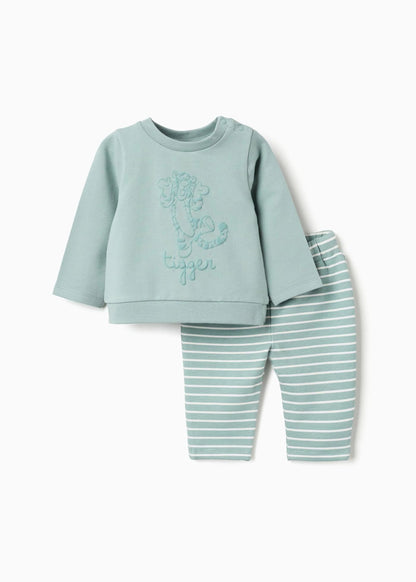 Sweat com estampado do Tigre + calças para recém-nascido, verde-claro