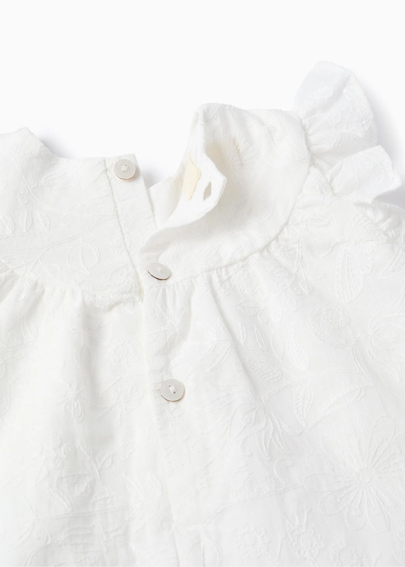 Blusa e tapa-fraldas de algodão com folhos para recém-nascida, branco