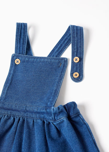 Body com motivo + saia de peito de ganga para recém-nascida, branco/azul