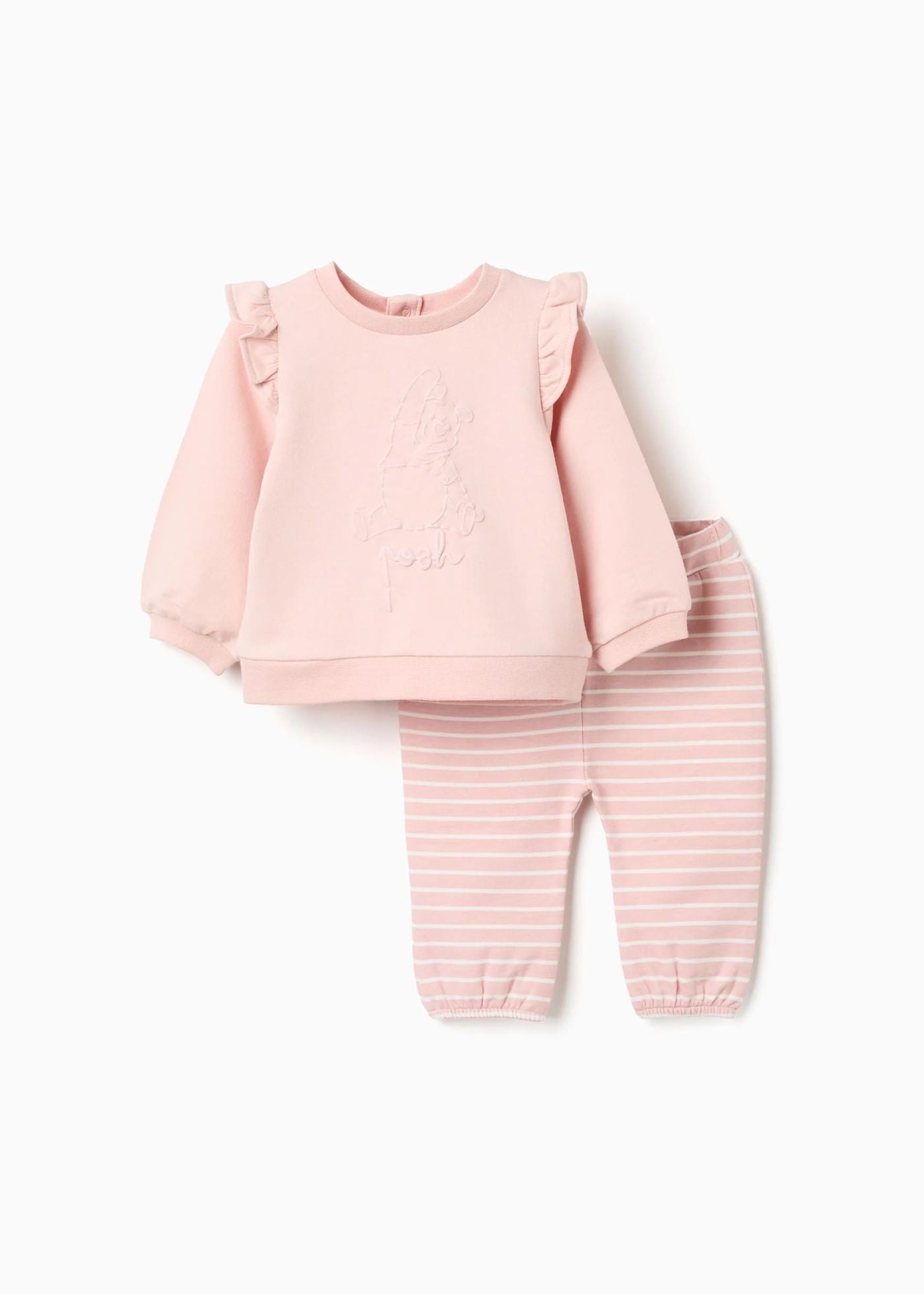 Sweat com estampado do Pooh + calças para recém-nascida, rosa-claro