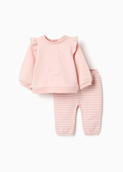 Sweat com estampado do Pooh + calças para recém-nascida, rosa-claro