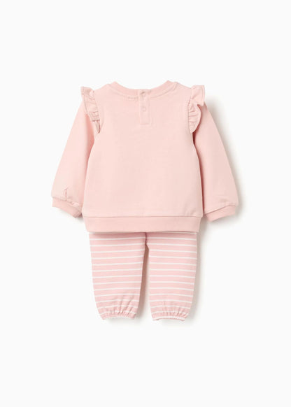 Sweat com estampado do Pooh + calças para recém-nascida, rosa-claro