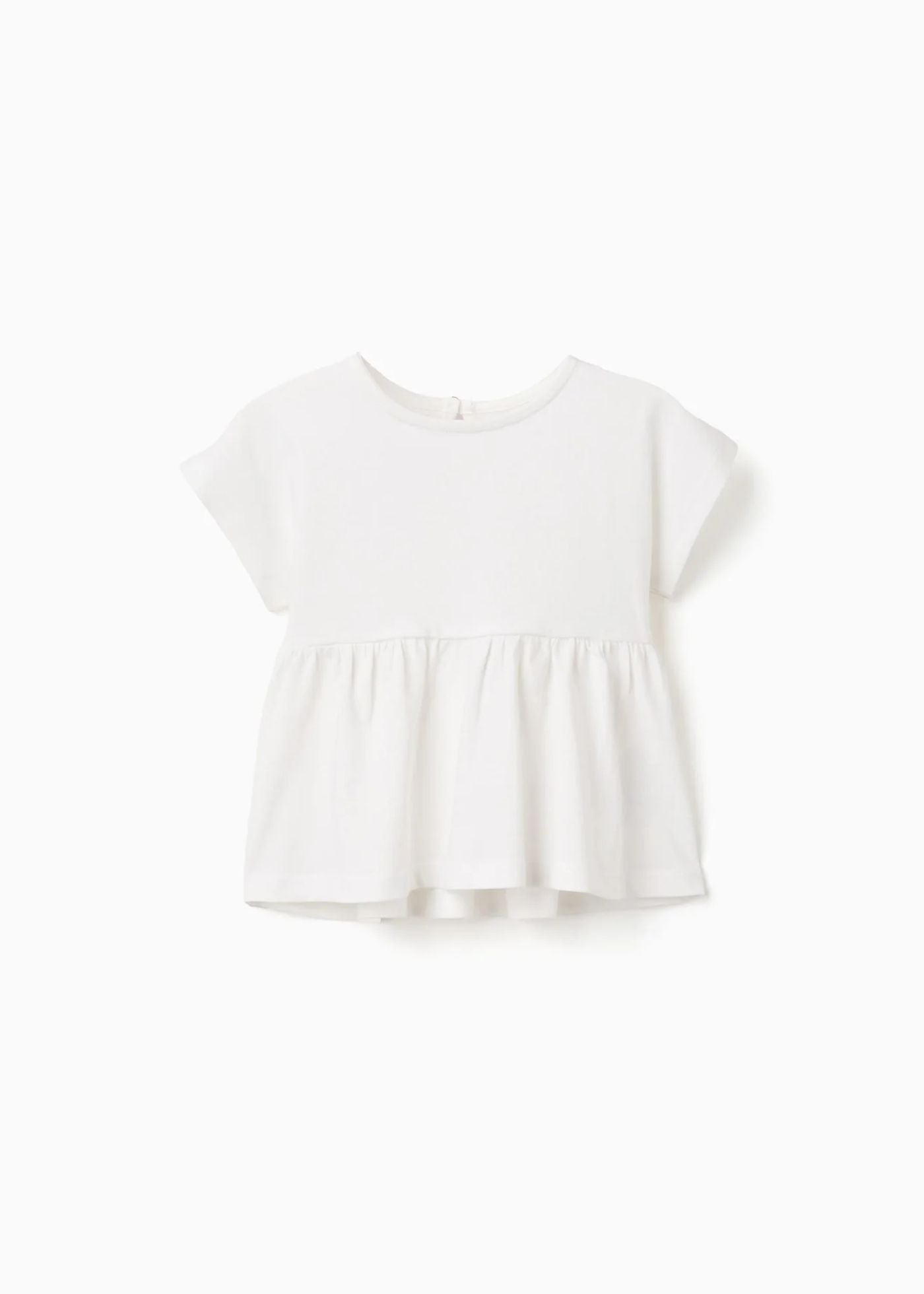 T-shirt de algodão com base com folhos para bebé menina, branco