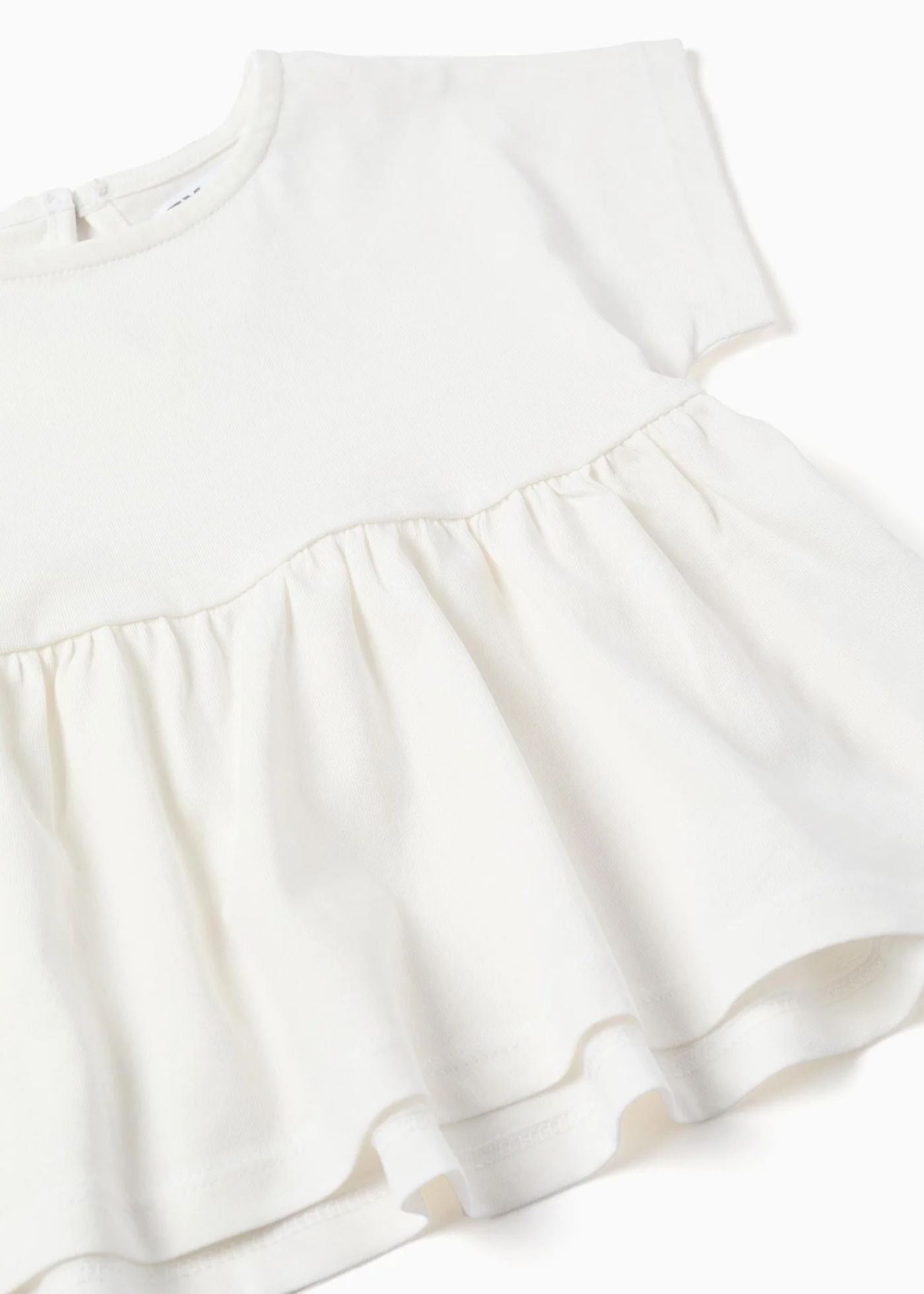 T-shirt de algodão com base com folhos para bebé menina, branco