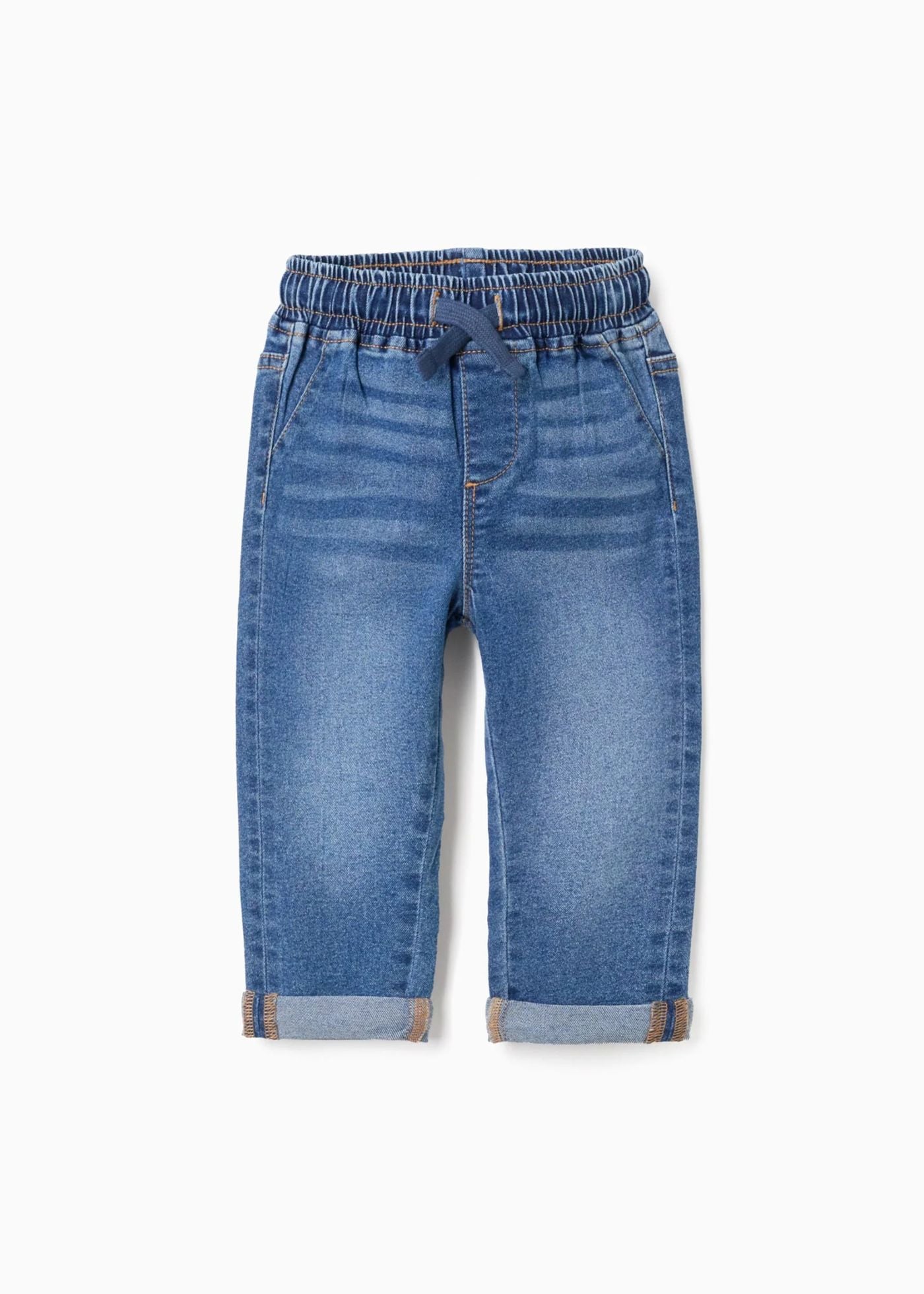 Calças de ganga slim fit com cordão para bebé menino, azul