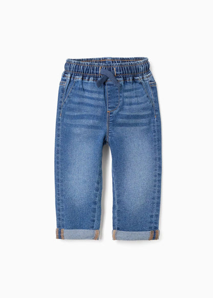 Calças de ganga slim fit com cordão para bebé menino, azul