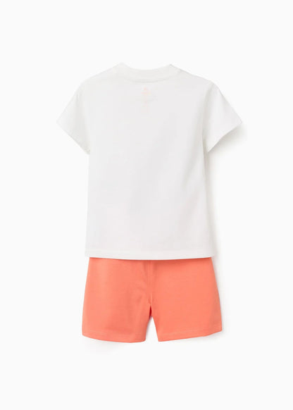 T-shirt e calções com um estampado Mickey para bebé menino, branco/laranja