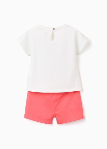 T-shirt e calções com estampado Minnie para bebé menina, branco/vermelho