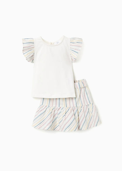 T-shirt + saia-calção com riscas étnicas B&S para bebé menina, multicolor