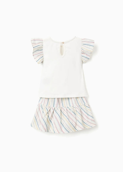 T-shirt + saia-calção com riscas étnicas B&S para bebé menina, multicolor
