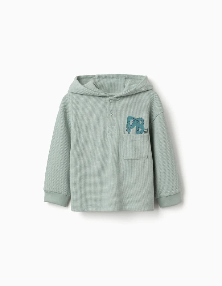 T-shirt com capuz e estampado para bebé menino, verde-claro