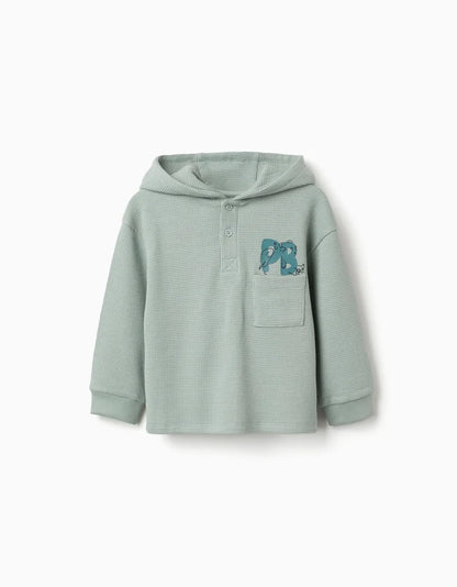 T-shirt com capuz e estampado para bebé menino, verde-claro