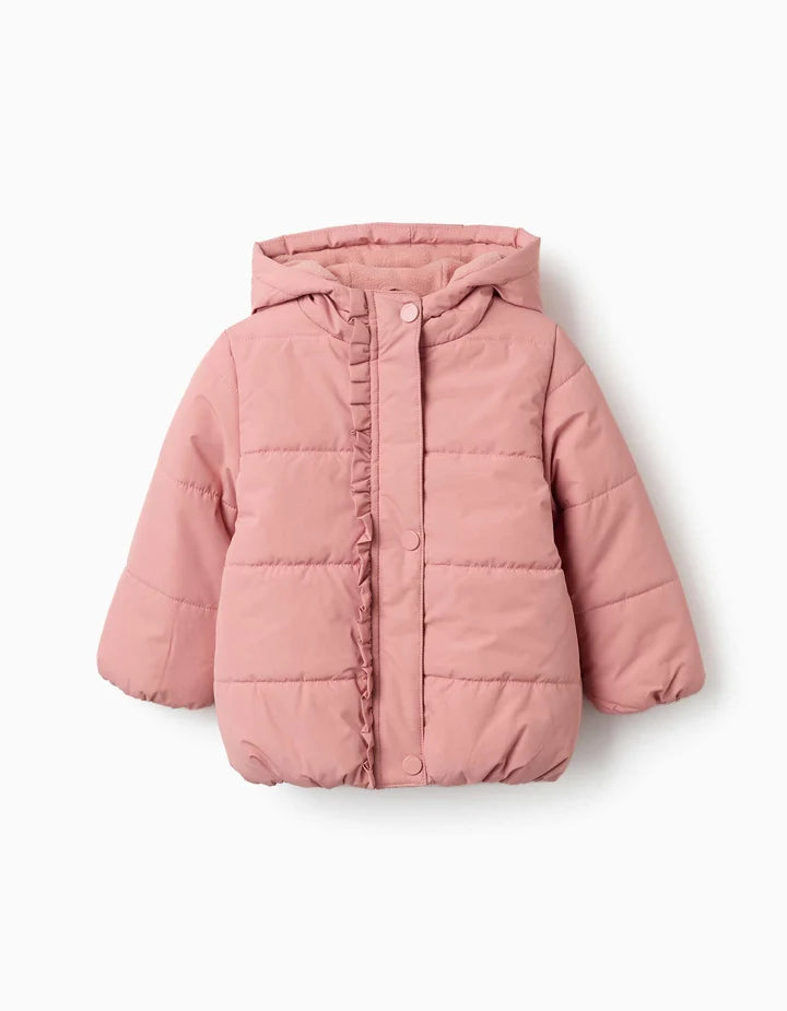 Casaco acolchoado com capuz e forro polar para bebé menina, rosa