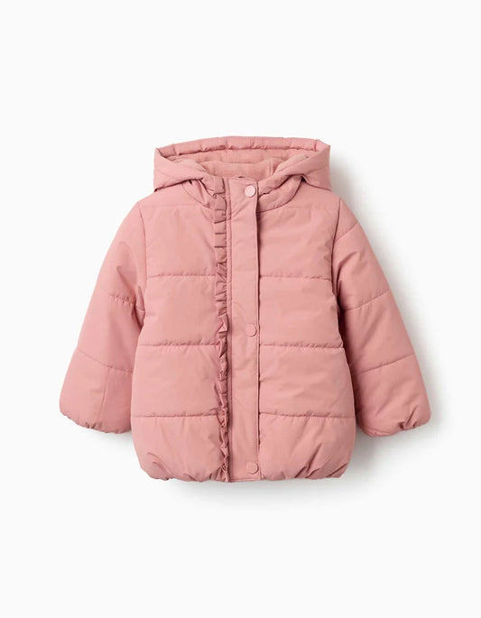 Casaco acolchoado com capuz e forro polar para bebé menina, rosa