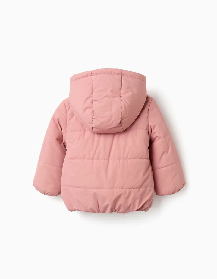 Casaco acolchoado com capuz e forro polar para bebé menina, rosa