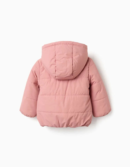 Casaco acolchoado com capuz e forro polar para bebé menina, rosa