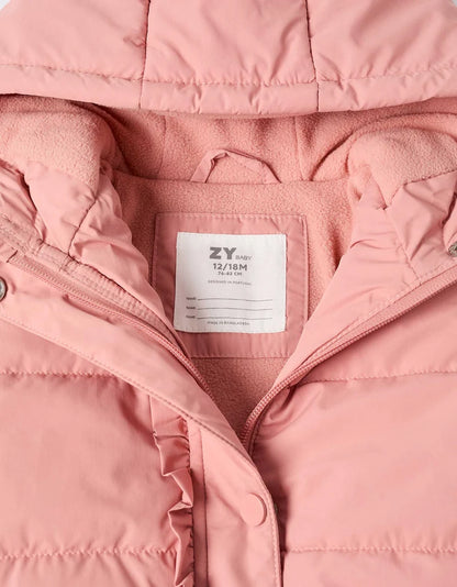 Casaco acolchoado com capuz e forro polar para bebé menina, rosa