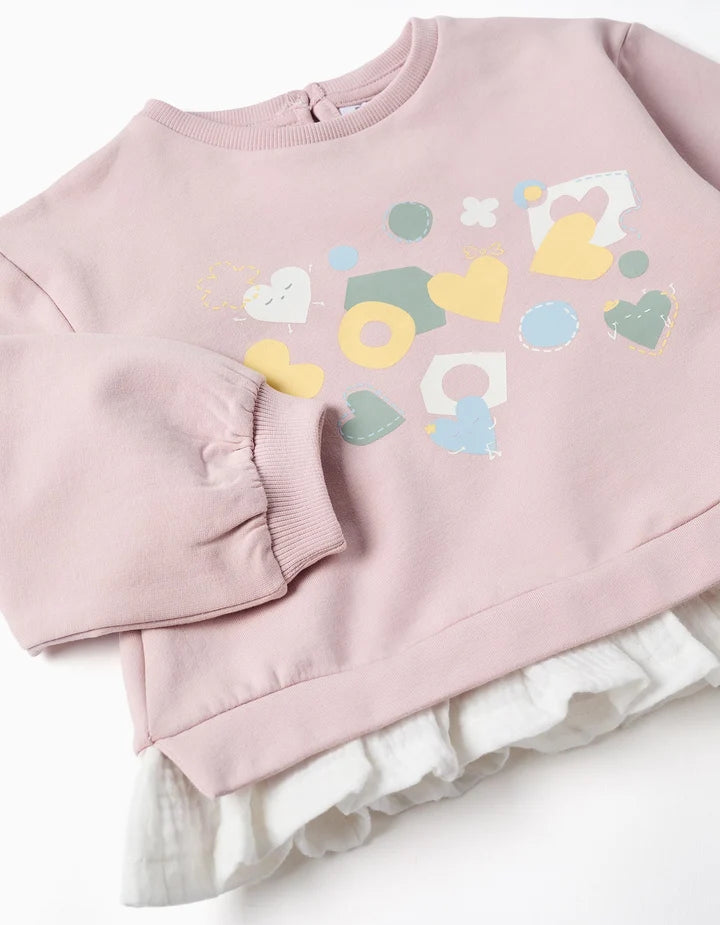 Fato de treino cardado com corações e bolinhas para bebé menina, lilás