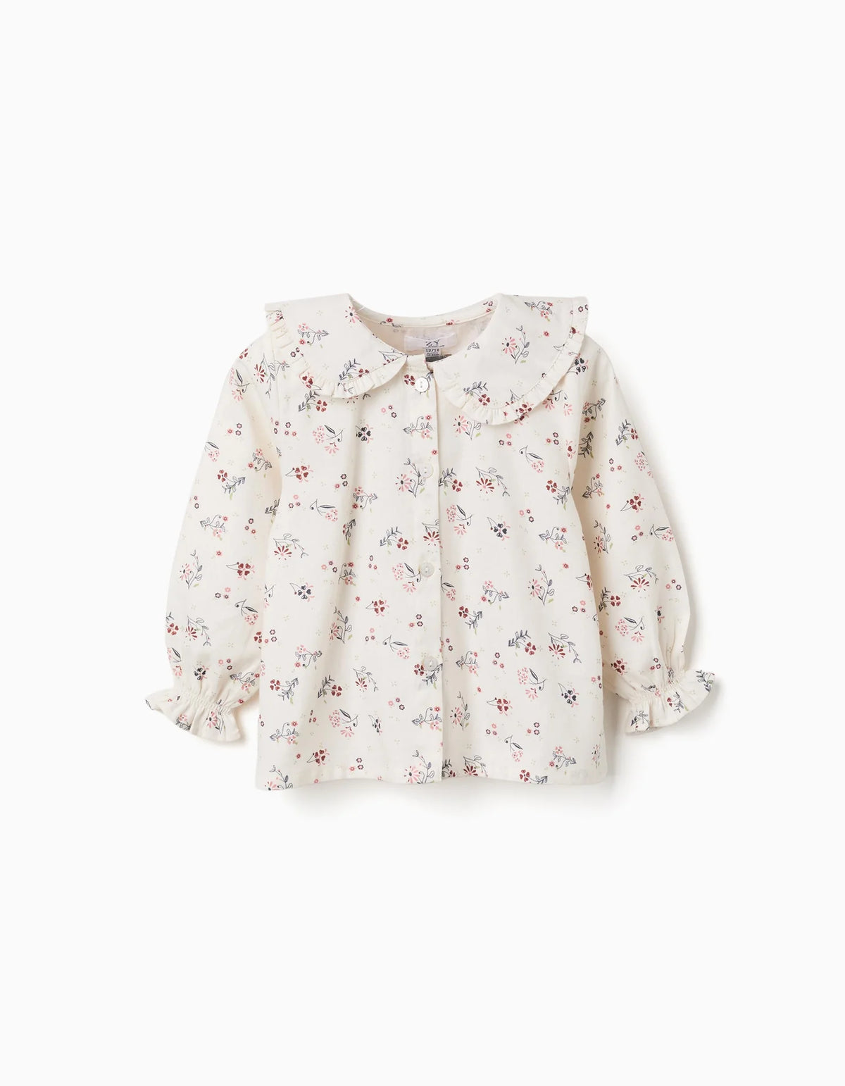 Blusa de algodão de manga comprida com estampa floral para bebês meninas, branca.