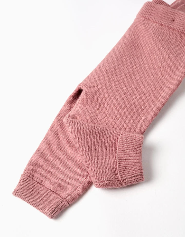 Body de algodão e calças de malha para recém-nascida, branco/rosa