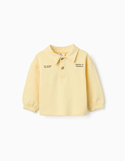 Sweat de algodão com gola polo e estampado para bebé menino, amarelo