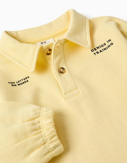 Sweat de algodão com gola polo e estampado para bebé menino, amarelo