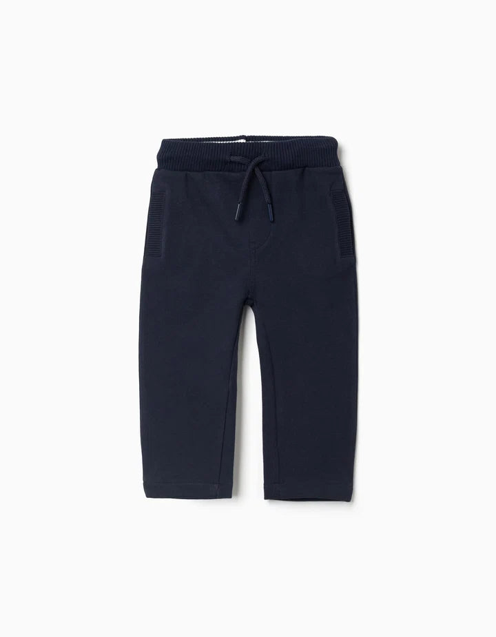 Calças de algodão com cordão para bebé menino, azul-marinho
