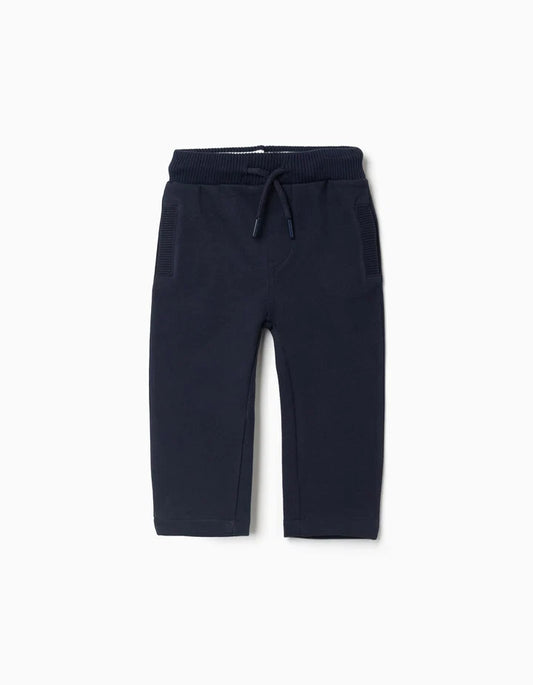 Calças de algodão com cordão para bebé menino, azul-marinho