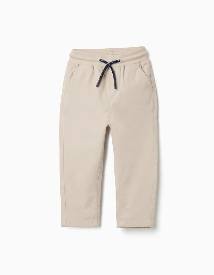 Calças slim fit de sarja com cordão para bebé menino, bege-claro