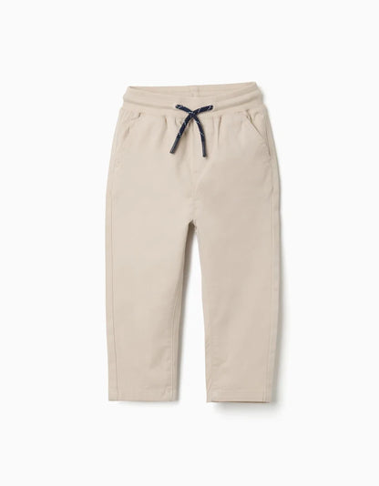 Calças slim fit de sarja com cordão para bebé menino, bege-claro