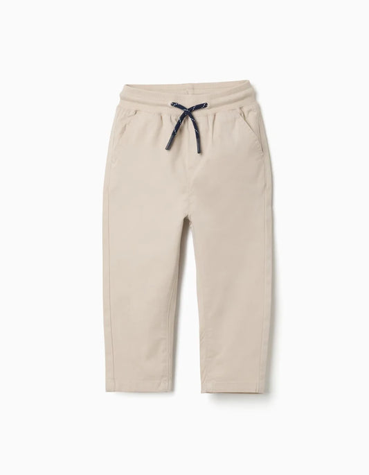 Calças slim fit de sarja com cordão para bebé menino, bege-claro