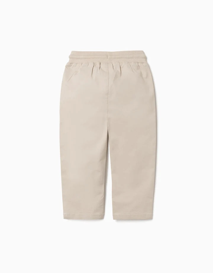 Calças slim fit de sarja com cordão para bebé menino, bege-claro