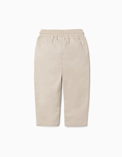 Calças slim fit de sarja com cordão para bebé menino, bege-claro