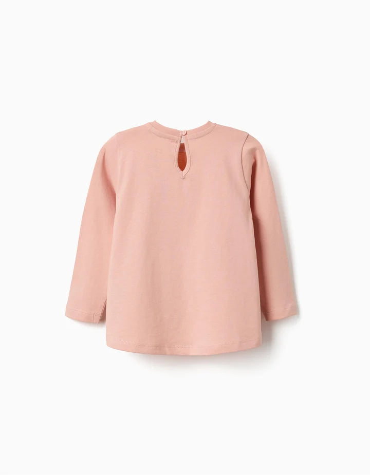 Pack 2 T-shirts de manga comprida estampadas para bebé menina, rosa/branco