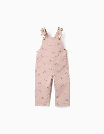Jardineiras de sarja com motivo floral para bebé menina, rosa-claro