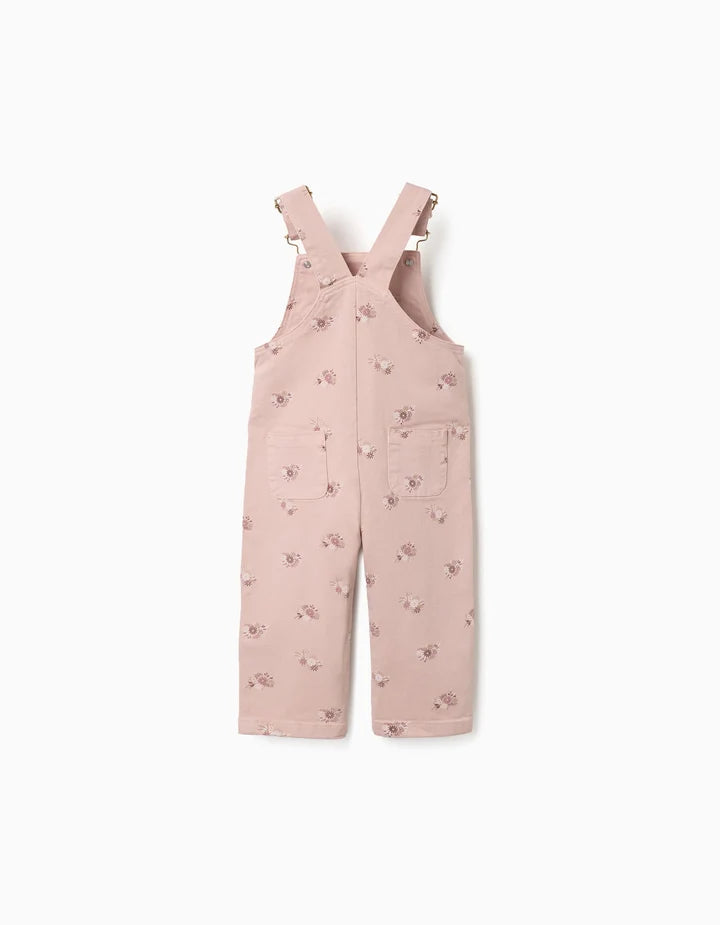 Jardineiras de sarja com motivo floral para bebé menina, rosa-claro