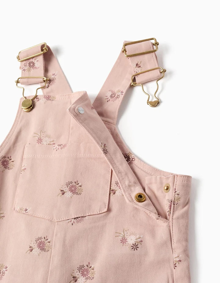 Jardineiras de sarja com motivo floral para bebé menina, rosa-claro