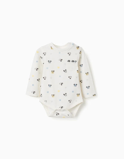 Body de manga comprida com motivo Mickey para recém-nascido, branco