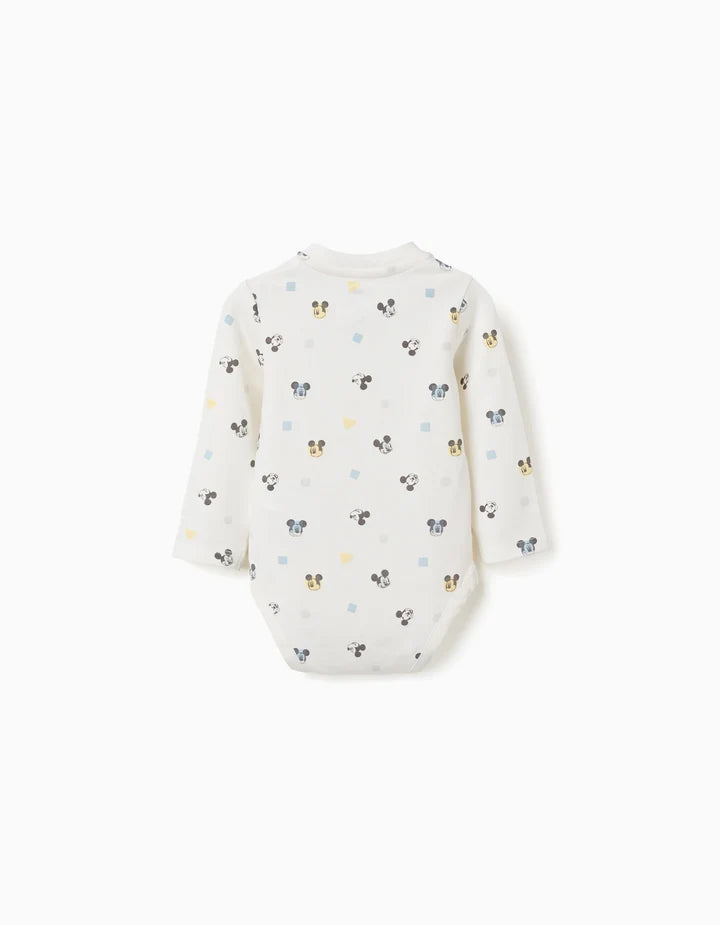 Body de manga comprida com motivo Mickey para recém-nascido, branco