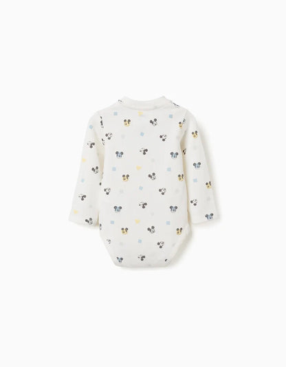 Body de manga comprida com motivo Mickey para recém-nascido, branco