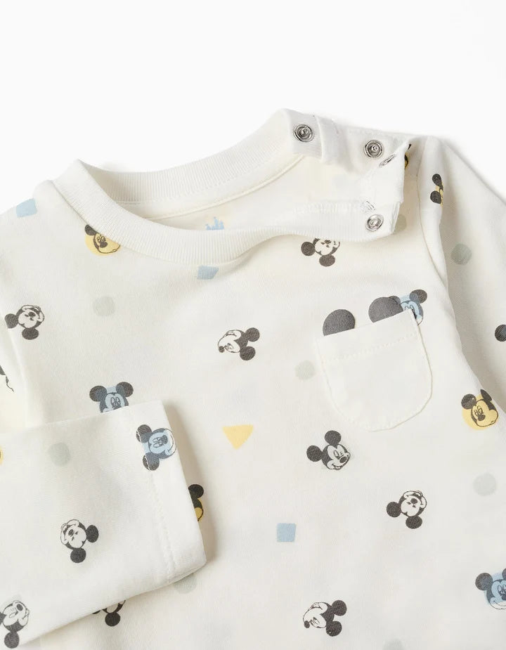 Body de manga comprida com motivo Mickey para recém-nascido, branco