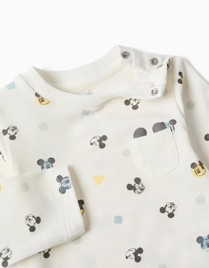 Body de manga comprida com motivo Mickey para recém-nascido, branco