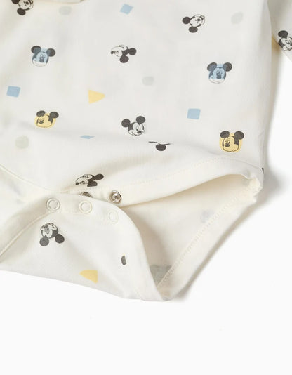 Body de manga comprida com motivo Mickey para recém-nascido, branco
