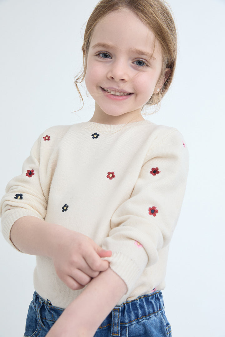 Camisola em malha de menina com flores
