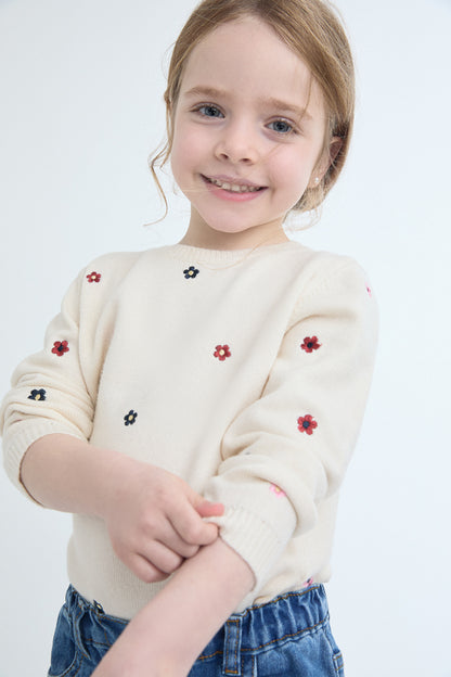 Camisola em malha de menina com flores
